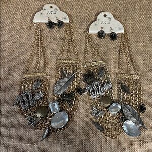 Lucia mixed tone statement necklaces and earrings on card